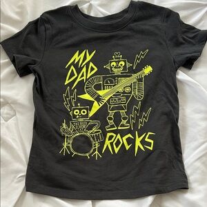 Cat & Jack Black Tee with Neon Yellow "My Dad Rocks" Robot Graphic